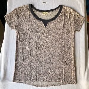 Marie Sixtine Women’s Short Sleeve Screw-neck Floral Blouse size M, Tan & Blue